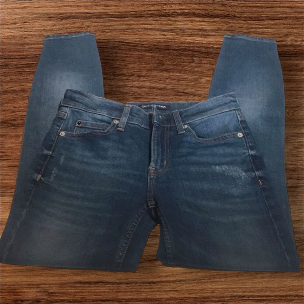 Calvin Klein Jeans Mid Rise Skinny Distressed Blue Jeans W26 L30